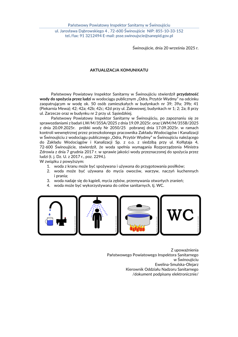 Komunikat przydatności aktualizacja komunikatu 20.09.2025 zalewowa
